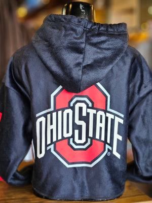 Black Ohio State OSU Buckeyes Furry Cropped Hoodie