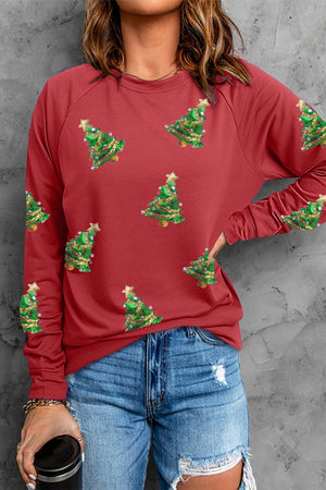 Fiery Red Sequined Christmas Tree Sweatshirt