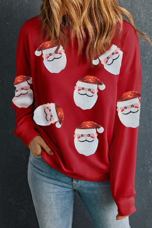 Red Santa Claus Sequin Graphic Sweatshirt