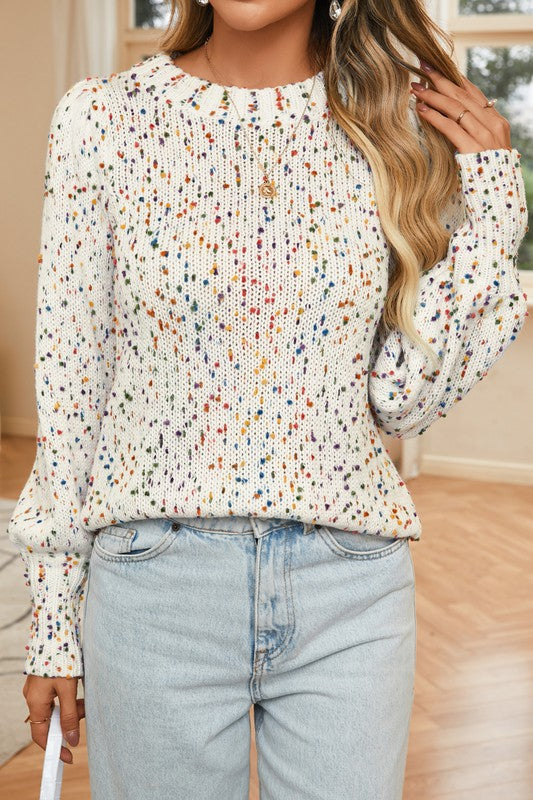 Colorful Dots Cable Knit Crew Neck Sweater