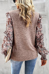 Ruffle Tiered Floral Sleeve Crew Neck Blouse
