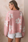 Pink Pearl Beaded Floral Drop Shoulder Sweater