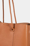 Tan Textured Faux Leather Drawstring Bag