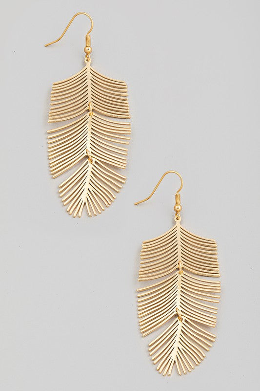 Gold Pine Leaf Drop Earrings