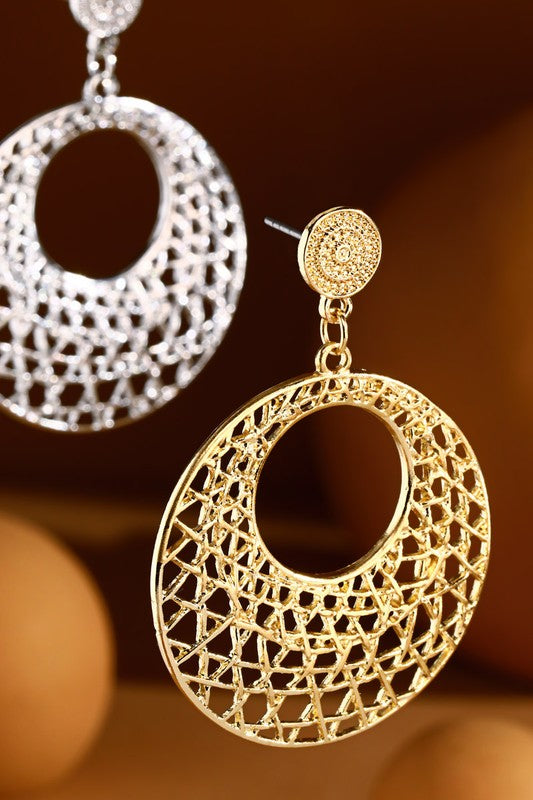 Gold and Silver Abstract Circular Filigree Earrings