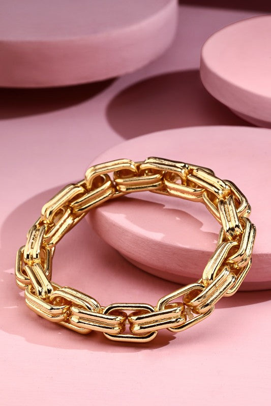 Gold or Silver Chunky Chain Link Stretch Bracelet