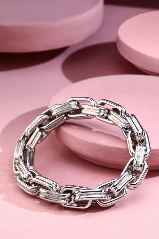 Gold or Silver Chunky Chain Link Stretch Bracelet - ALL SALES FINAL