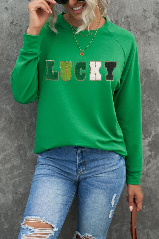 St. Patricks LUCKY Chenille Embroidered Sweatshirt