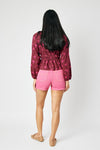 Judy Blue Magenta High Waist Garment Dyed Embroidery Shorts - ALL SALES FINAL