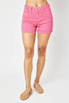 Judy Blue Magenta High Waist Garment Dyed Embroidery Shorts - ALL SALES FINAL