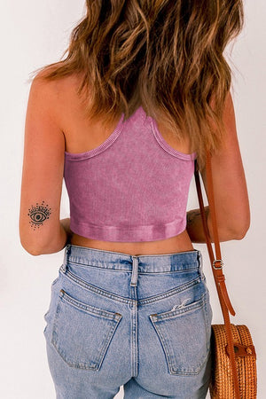 Ribbed Mineral Wash Racerback Cropped Tank Top with Bra Pads