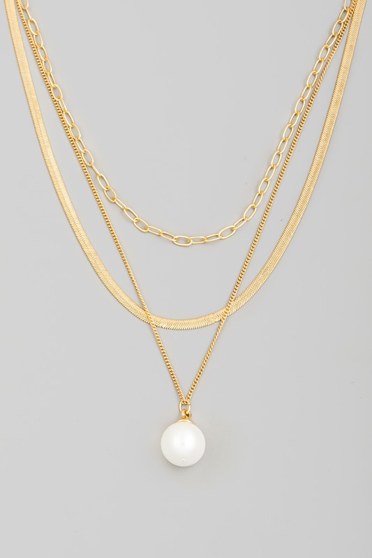 Pearl Pendant Mixed Chain Layered Necklace