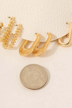 Mixed Rectangular Hoop Earrings Set in Gold or Silver