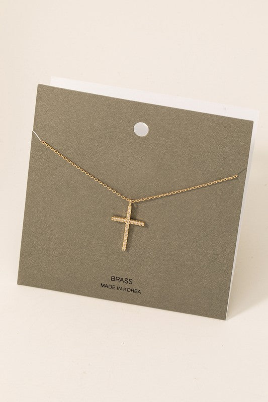 Pave Cross Pendant Necklace in Gold or Silver