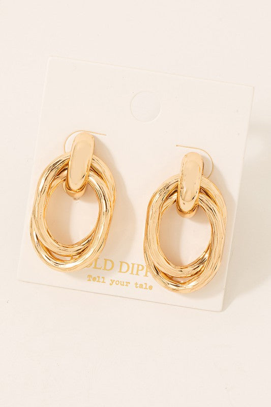 Gold Dipped Layered Ovals Door Knocker Earrings