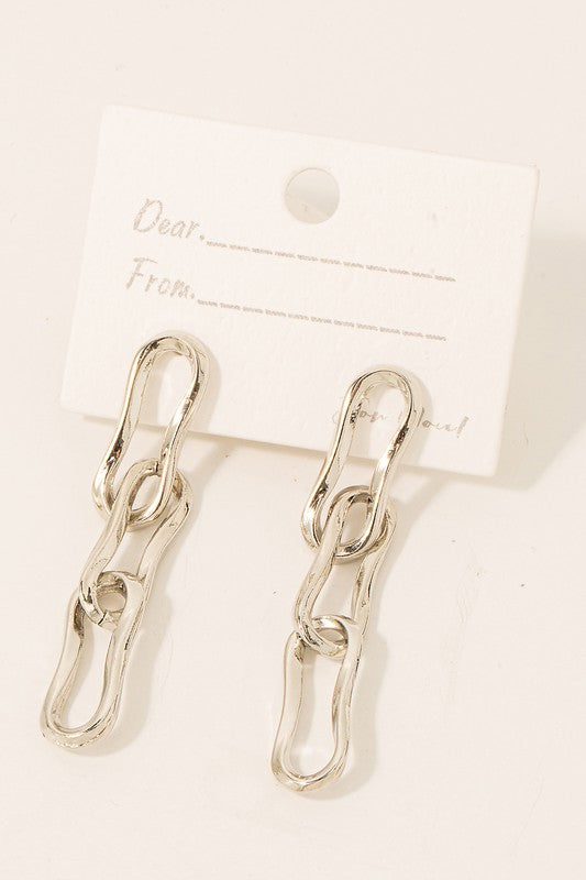 Warped Oval Chain Dangle Earrings