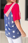 Stars and Stripes Print Drawstring Hooded T Shirt - ALL SALES FINAL