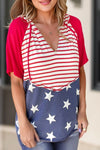 Stars and Stripes Print Drawstring Hooded T Shirt