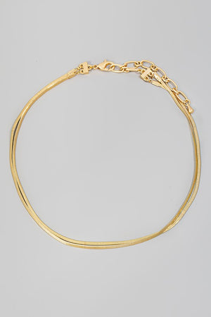 Gold Layered Metallic Flat Chains Necklace