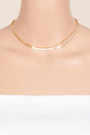 Gold Layered Metallic Flat Chains Necklace