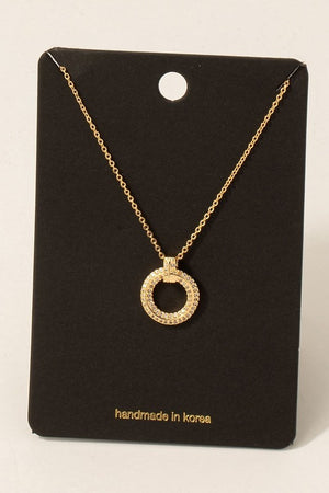 Cubic Zirconia Pave Hoop Pendant Necklace in Gold or Silver