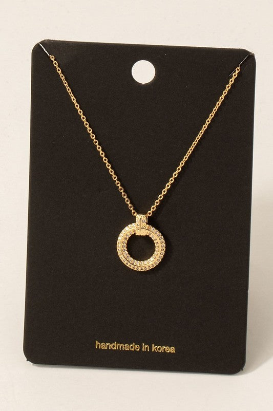 Cubic Zirconia Pave Hoop Pendant Necklace in Gold or Silver