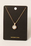 Cubic Zirconia Round Gem Halo Set Pendant Chain Necklace