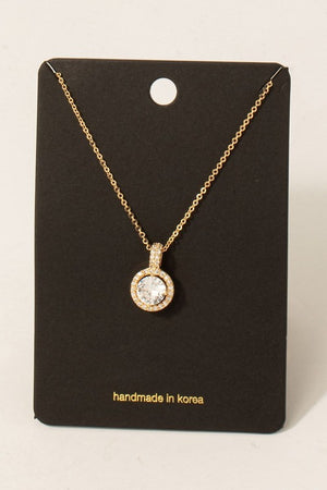 Cubic Zirconia Round Gem Halo Set Pendant Chain Necklace