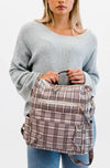 Luxe Brielle Convertible Carry on Laptop Bag: Brown + Red + Cream Plaid
