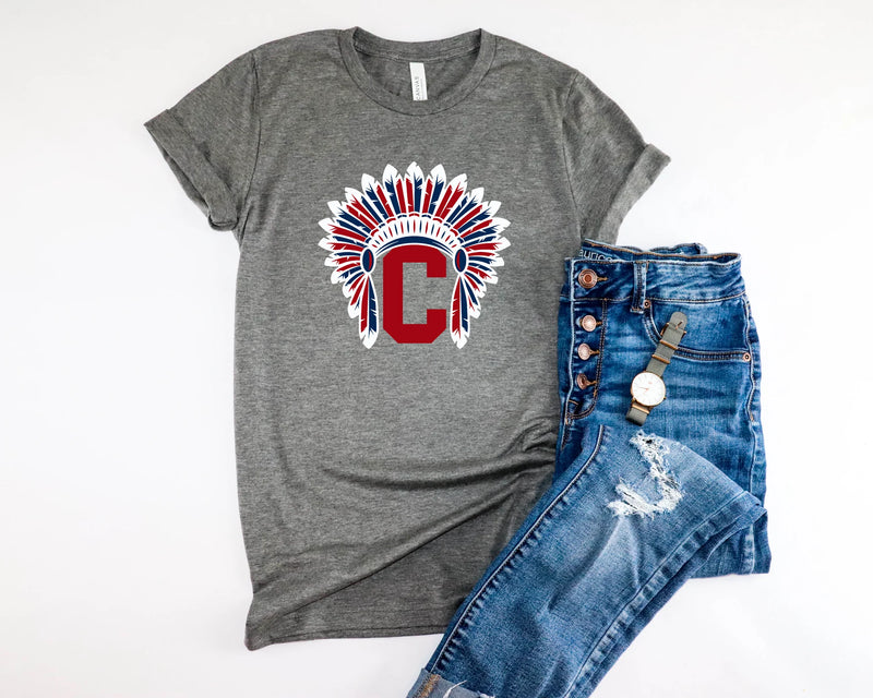 CLEVELAND Indian Headdress Tee in Grey