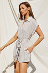 Ivory/Taupe Wiggle Wiggle Button Up Romper - ALL SALES FINAL