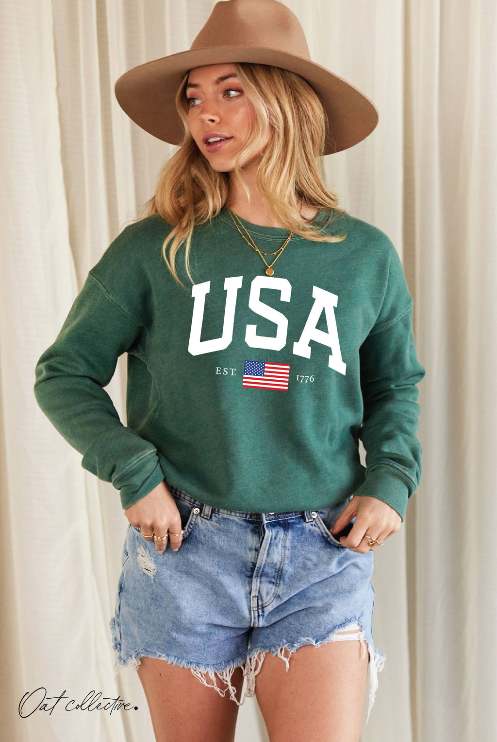 USA EST.1776 Mineral Graphic Sweatshirt in DUSTY FOREST