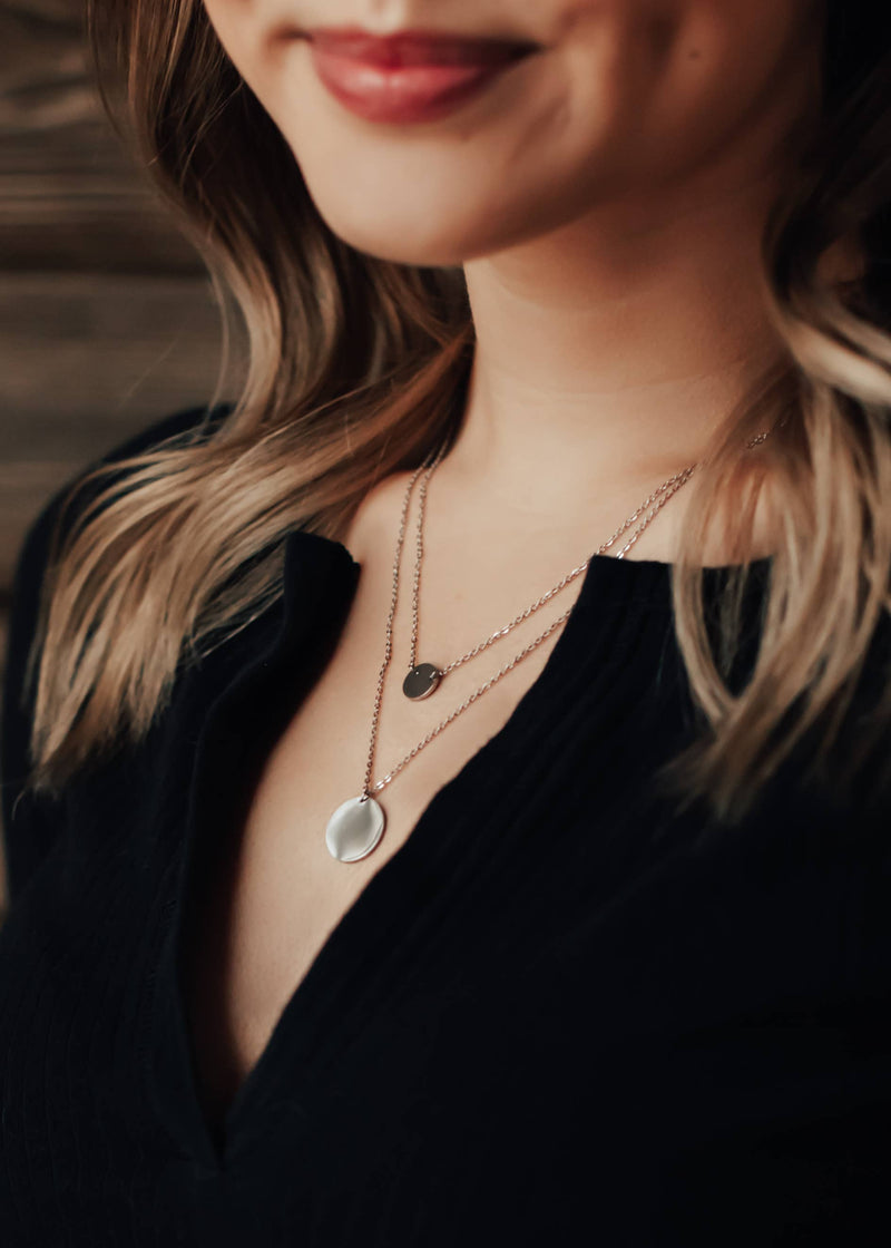 Gold or Silver Layered Necklace With Circle Pendants
