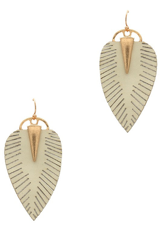 Leaf Shape PU Leather Dangle Drop Hook Earrings