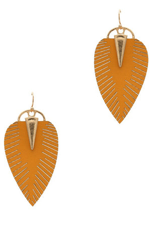 Leaf Shape PU Leather Dangle Drop Hook Earrings