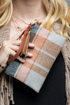 Grey Plaid Wristlet Bag