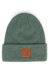 C.C Heather Knit Beanie Hat with C.C Suede Patch - Various Colors - ALL SALES FINAL