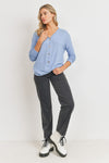 Slate Blue Long Sleeve Cardigan Style Top - ALL SALES FINAL