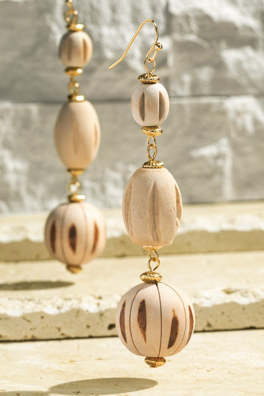 Wood and Acrylic Oval Dangle Drop Earrings-SALE