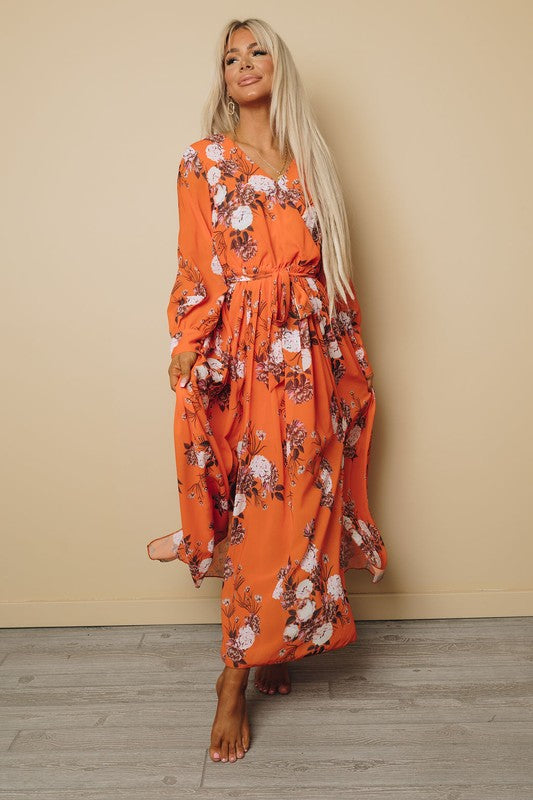 Lace-Up Ruffled V Neck Maxi Dress With A Slit - ALL SALES FINAL