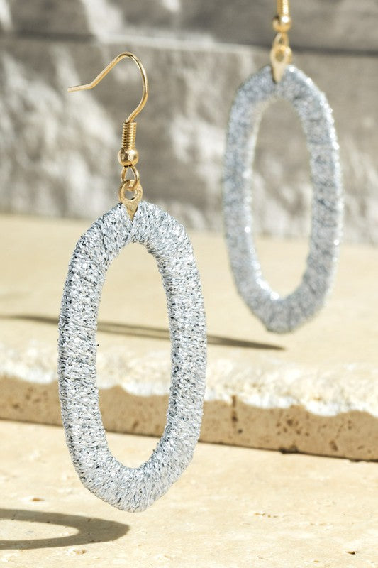 Metallic Threaded Oval Drop Earrings in Champagne & Silver-SALE