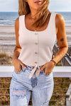 Pink Scoop Neck Button Decor Tank Top - ALL SALES FINAL