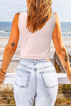Pink Scoop Neck Button Decor Tank Top - ALL SALES FINAL