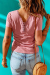 Pink Lace Neckline Rib Knit T Shirt - ALL SALES FINAL