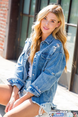 Oversized Distressed Denim Shacket