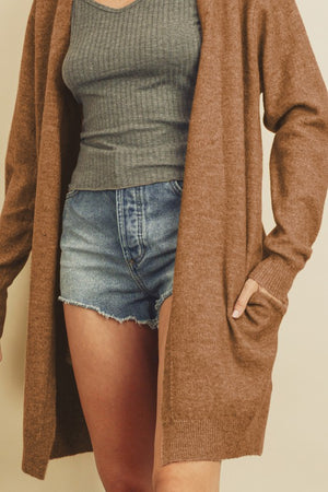 Toffee Soft Knit Open Front Cardigan - ALL SALES FINAL