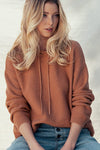 Terracotta Textured Knit Hoodie Top with Pockets - ALL SALE FINAL