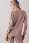 Drop Shoulder Loose Fit V-Neck Soft Knit Sweater in Heather Walnut
