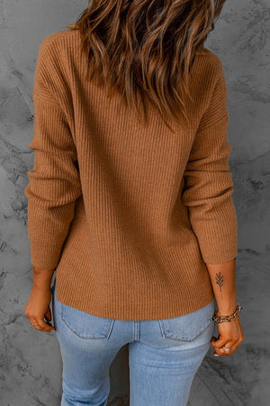 Brown Half Zip Sweater - ALL SALES FINAL