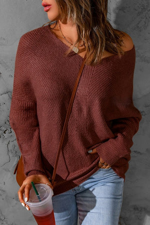 Burgundy Sweater with Drop Shoulder - ALL SALES FINAL